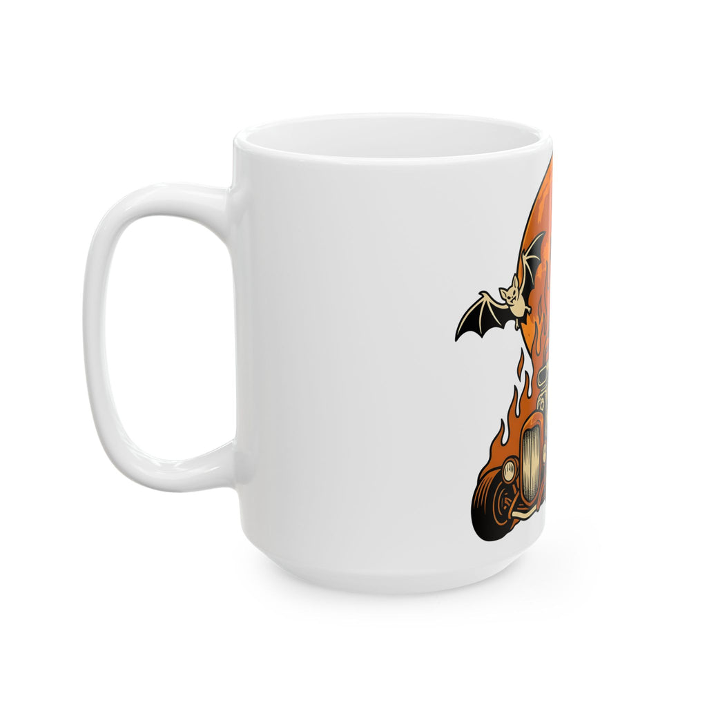 Skull Car Mug Halloween Car Gift Women Graphic Mug Hot Rod Mug Halloween Fan Typography Mug Automobile Graphic Retro Flying Bats