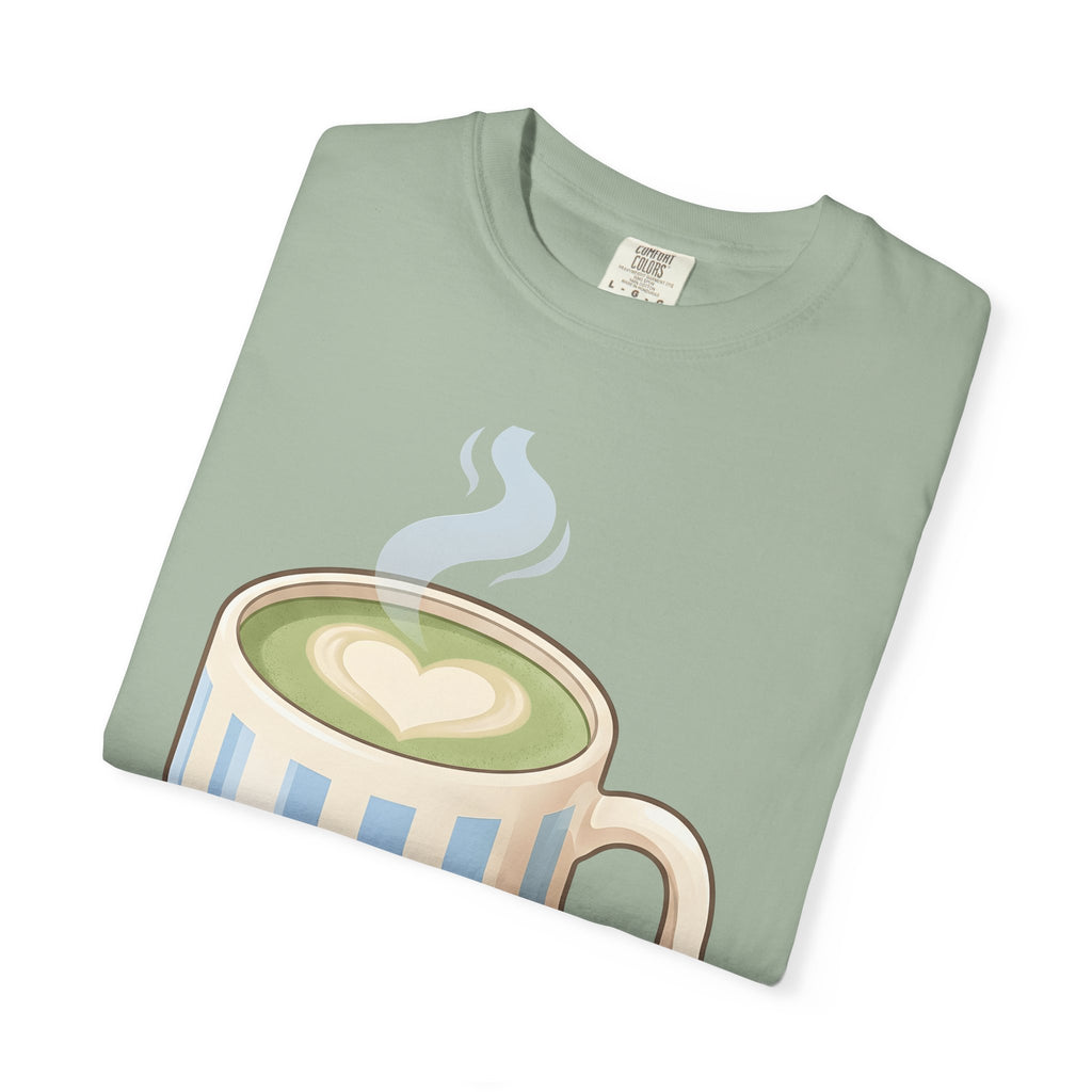 Matcha Latte T-Shirt Coffee Foodie Gift Women Kawaii T-Shirt Green Tea T-Shirt Coffee Fan Cute T-Shirt Food Graphic Minimalist Heart Steam T-Shirt