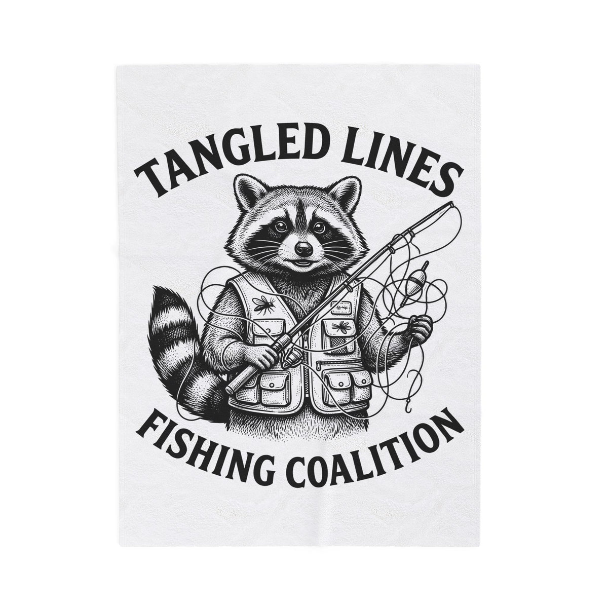 Raccoon Fisher Fishing Pets Gift Line Raccoon Angler Fan Illustrated Animal Cartoon Fishing Blanket