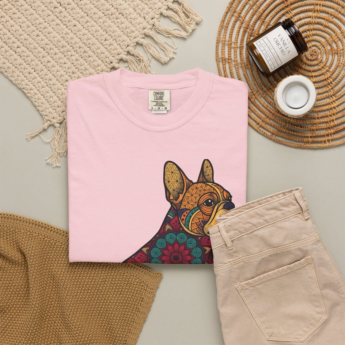 French Bulldog T-Shirt Dog Wildlife Gift Women Tribal T-Shirt Bouledogue T-Shirt Dog Fan Animal Graphic T-Shirt Rainbow Mandala T-Shirt