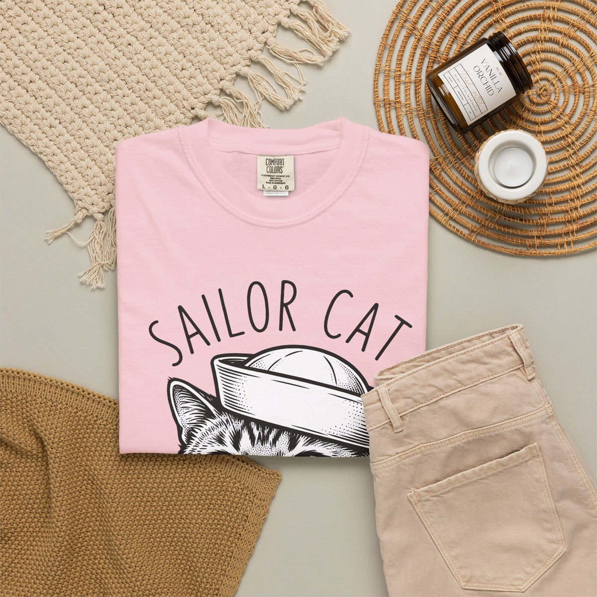 Cat Head T-Shirt Cat Sea Gift Women Sketch T-Shirt Kitten T-Shirt Cat Fan Feline T-Shirt Nautical Graphic Oceanic Design Line Art Captain Hat