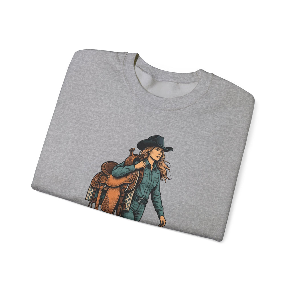 Cowgirl Saddle Cowgirl Western Gift Vintage Saddle Cowboy Fan Retro Rodeo Hand Drawn Cowboy Sweatshirt