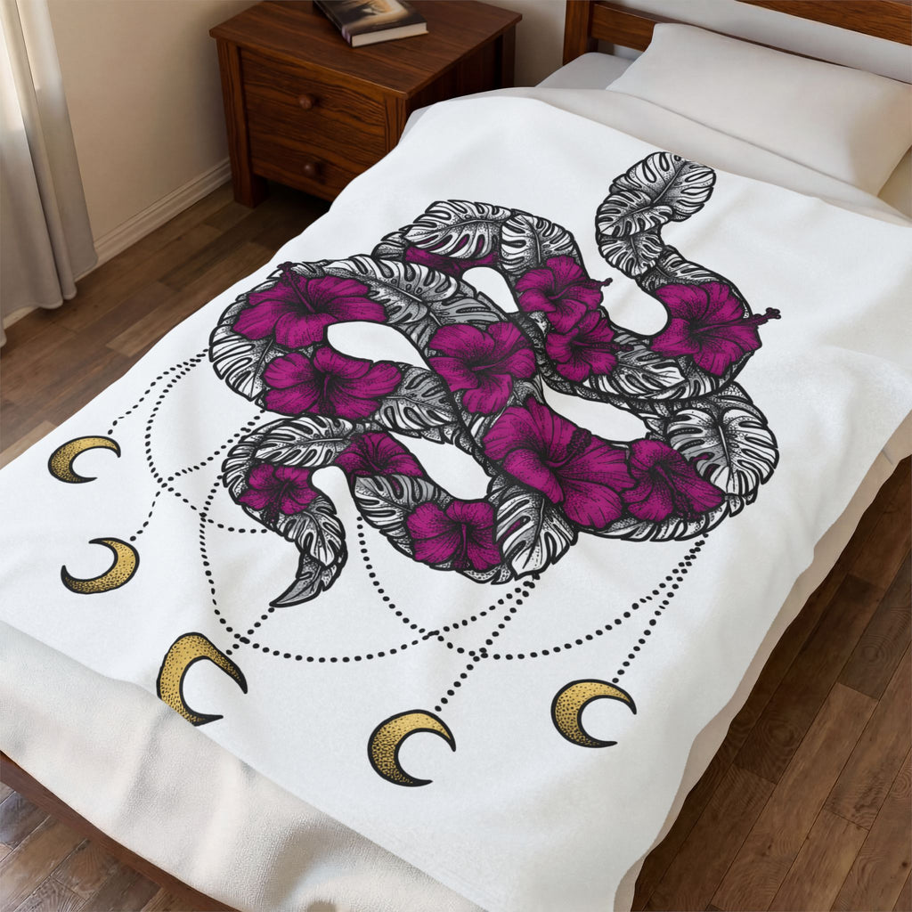 Serpent Flower Blanket Boho Chic Spiritual Gift Women Hippie Blanket Snake Flower Blanket Bohemian Enthusiast Psychedelic Blanket Mystical Graphic