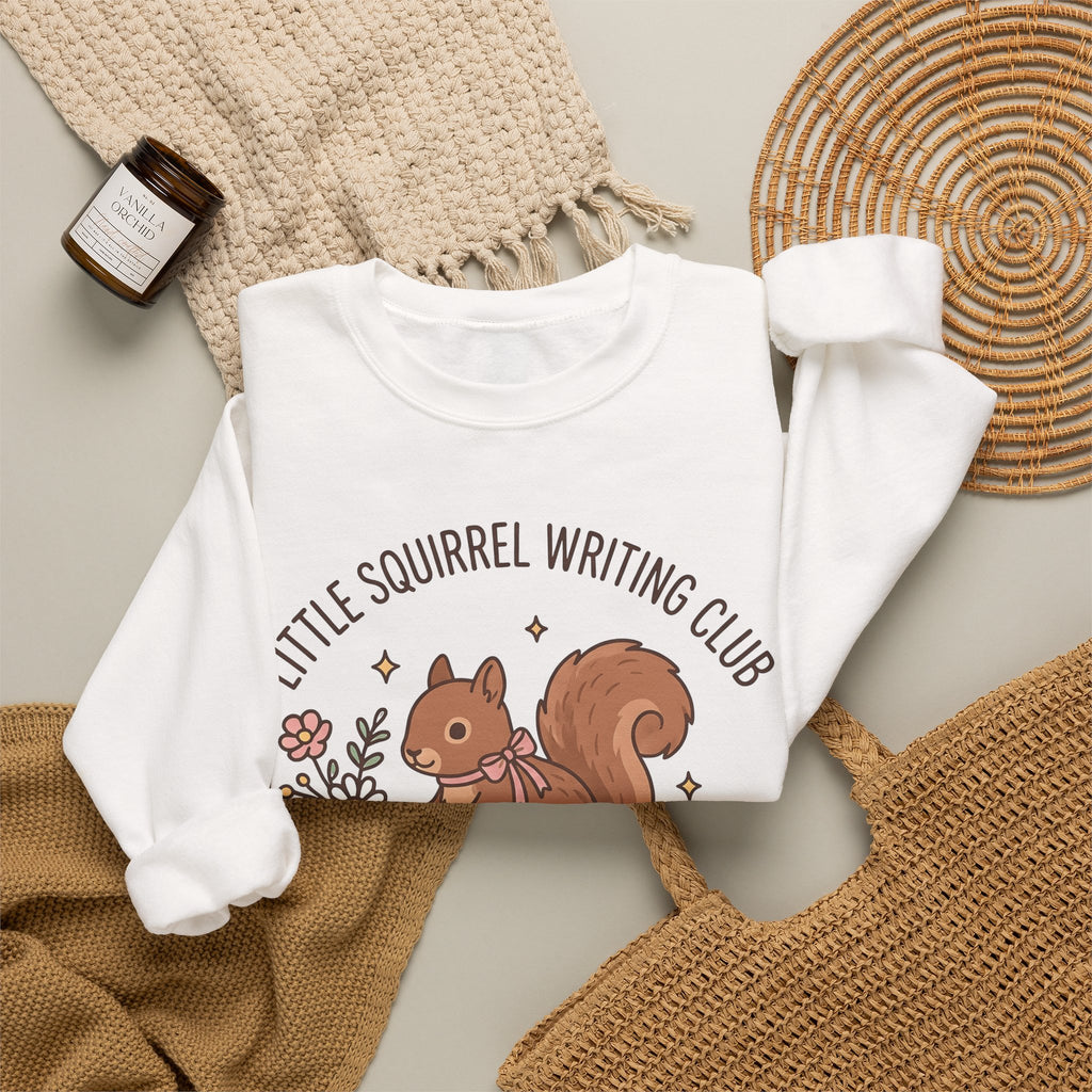 Squirrel Tower Papers Sweatshirt Writing Critter Gift Women Playful Sweatshirt Paper Tower Sweatshirt Author Fan Stationery Sweatshirt Animal Graphic Line Art