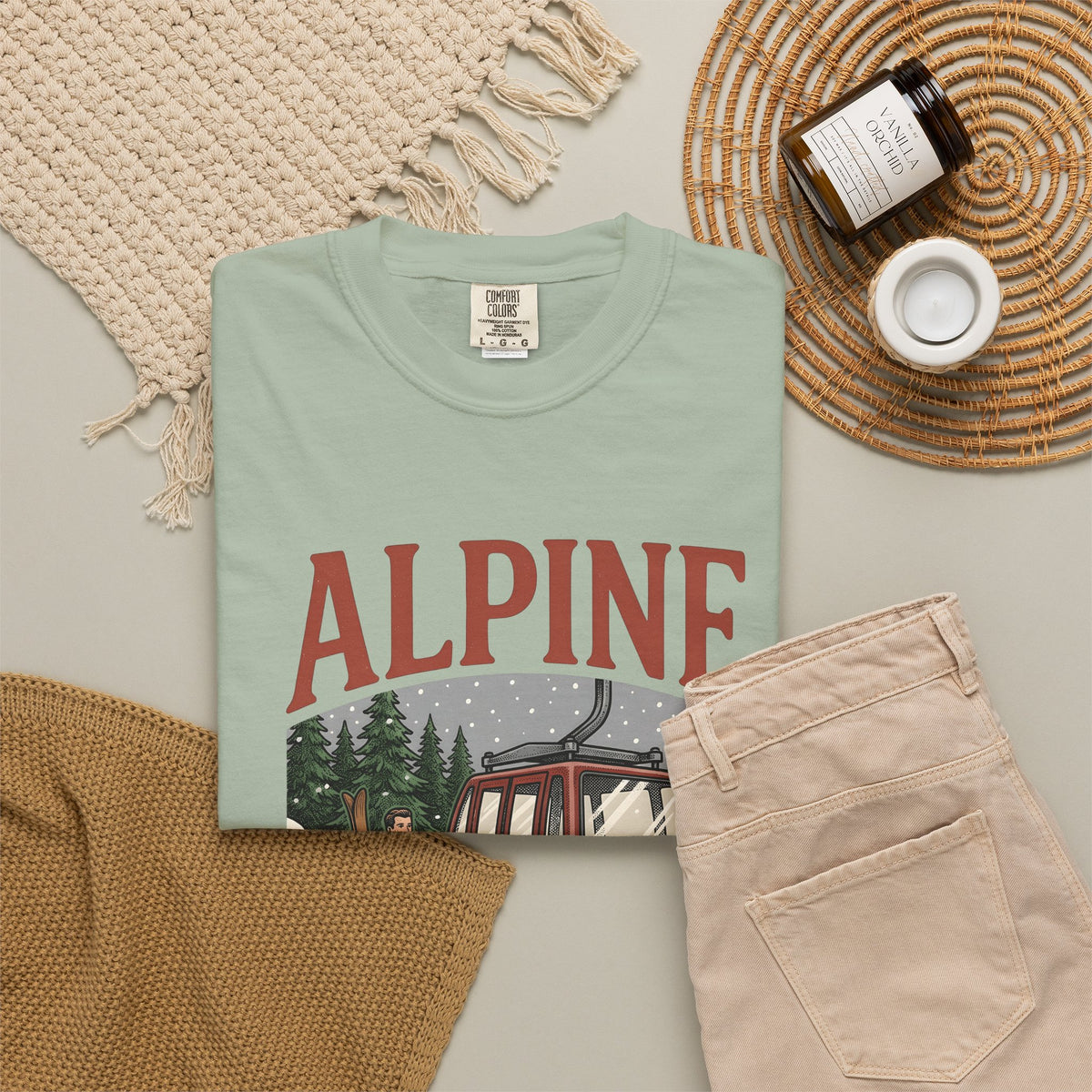 Ski Lift T-Shirt Christmas Winter Gift Women Vintage T-Shirt Chairlift T-Shirt Holiday Fan Retro T-Shirt Frosty Graphic Hand Drawn Evergreen Trees
