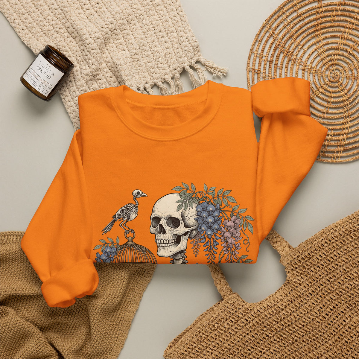 Bone Bloom Sweatshirt Halloween Dark Art Gift Women Rustic Sweatshirt Skeleton Sweatshirt Horror Fan Gothic Sweatshirt Macabre Graphic Doodle Aviary Sweatshirt