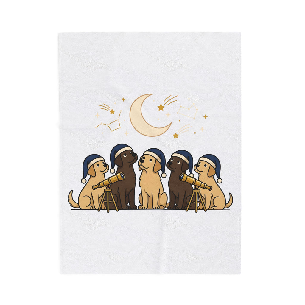 Labrador Pups Blanket Dog Stargazing Gift Women Adorable Cartoon Blanket Puppy Blanket Dog Fan Cute Blanket Astronomy Graphic Clean Binoculars
