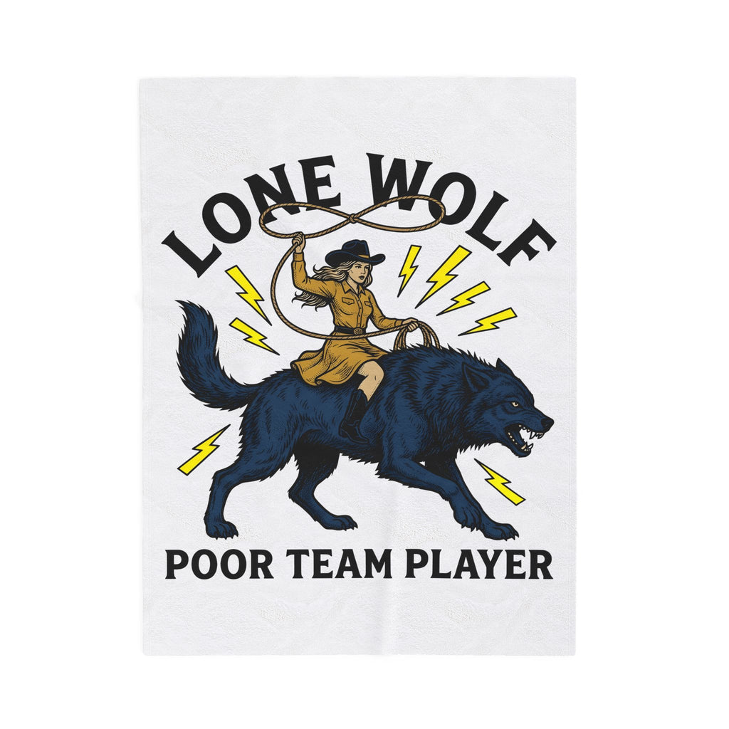 Cowgirl Wolf Blanket Cowgirl Ranch Gift Women Old School Blanket Wolf Blanket Cowgirl Fan Retro Blanket Farm Graphic Line Art Electric Bolts Blanket