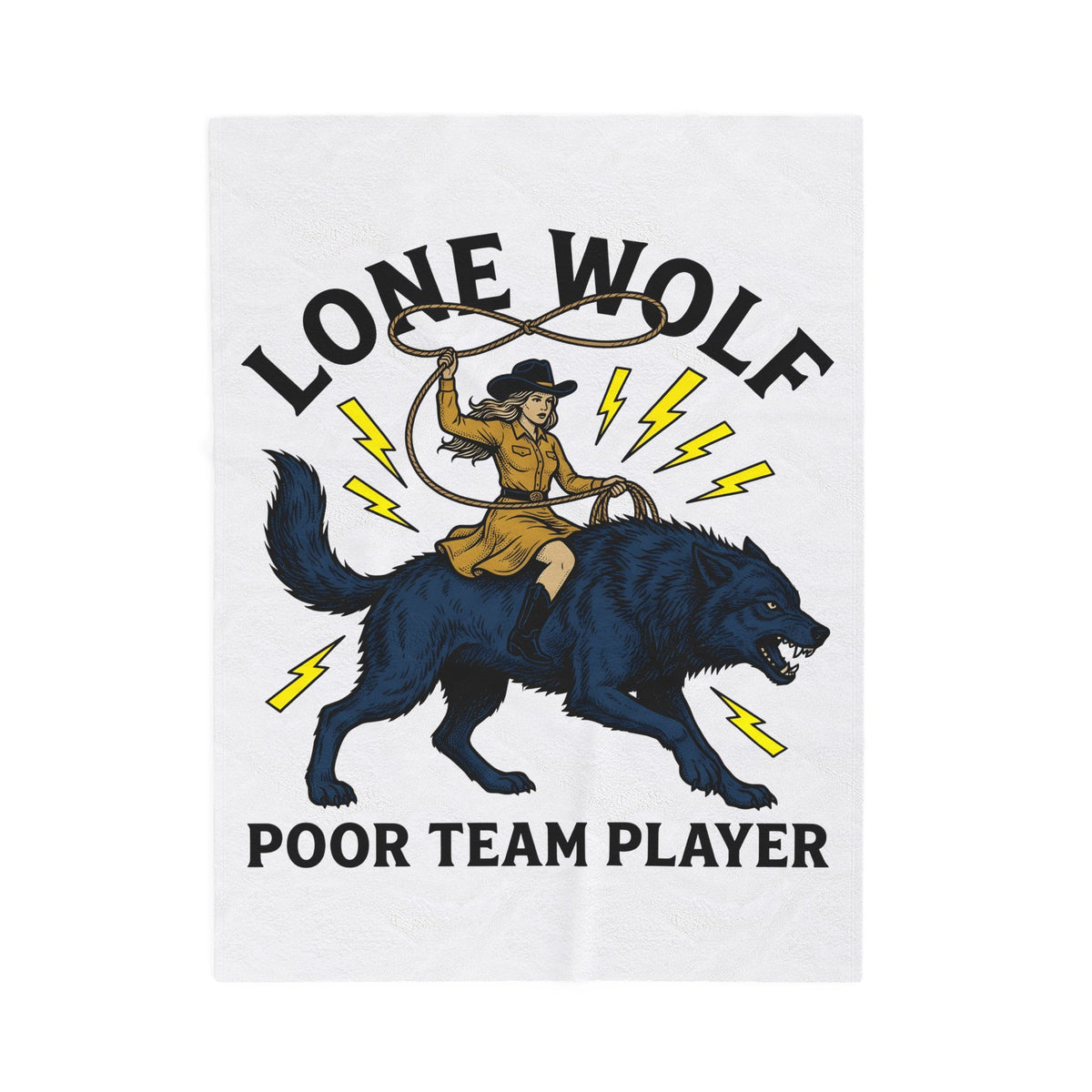 Cowgirl Wolf Blanket Cowgirl Ranch Gift Women Old School Blanket Wolf Blanket Cowgirl Fan Retro Blanket Farm Graphic Line Art Electric Bolts Blanket