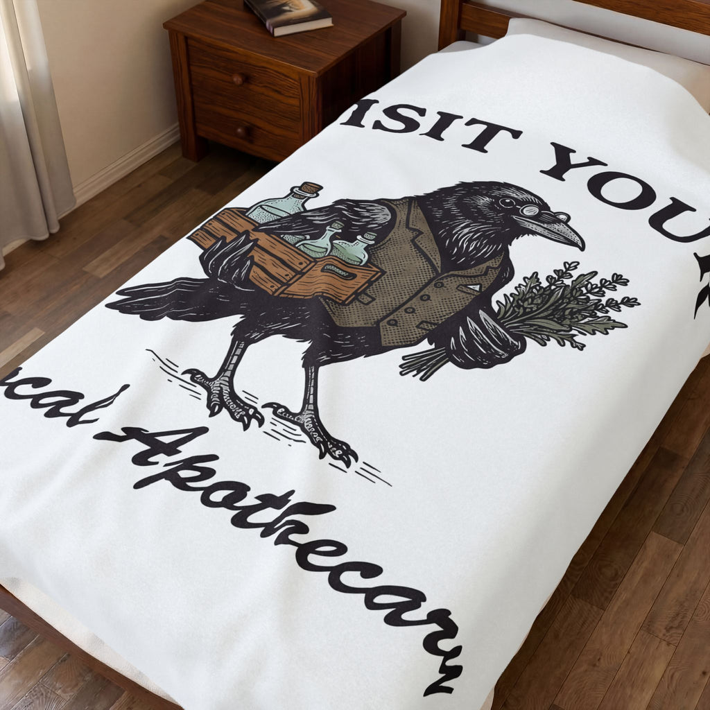Blackbird Remedy Blanket Halloween Macabre Gift Women Classic Blanket Cure Blanket Horror Fan Gothic Blanket Dark Graphic Line Art Remedy Flasks