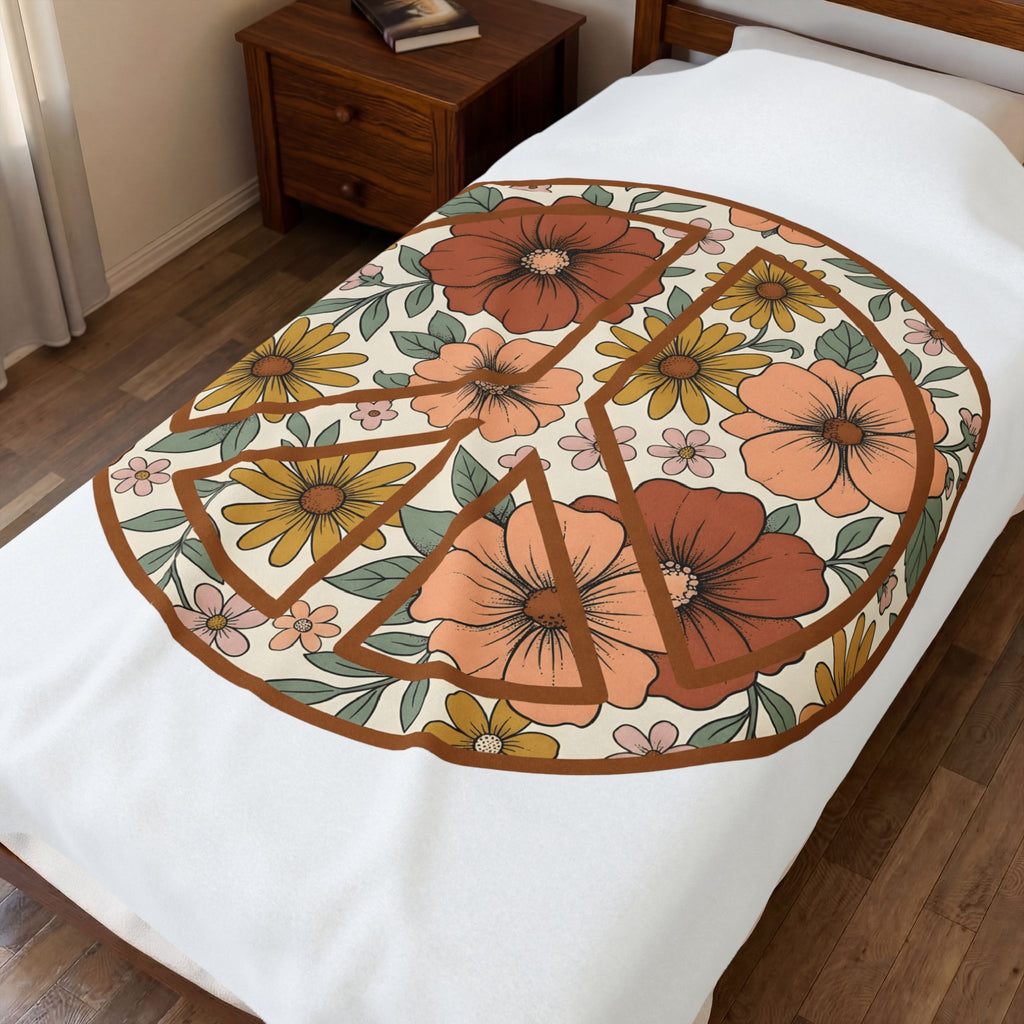 Peace Hand Flower Blanket Boho Chic Psychedelic Gift Women Folk Blanket Peace Sign Blanket Hippie Fan Bohemian Blanket Trippy Graphic Classic