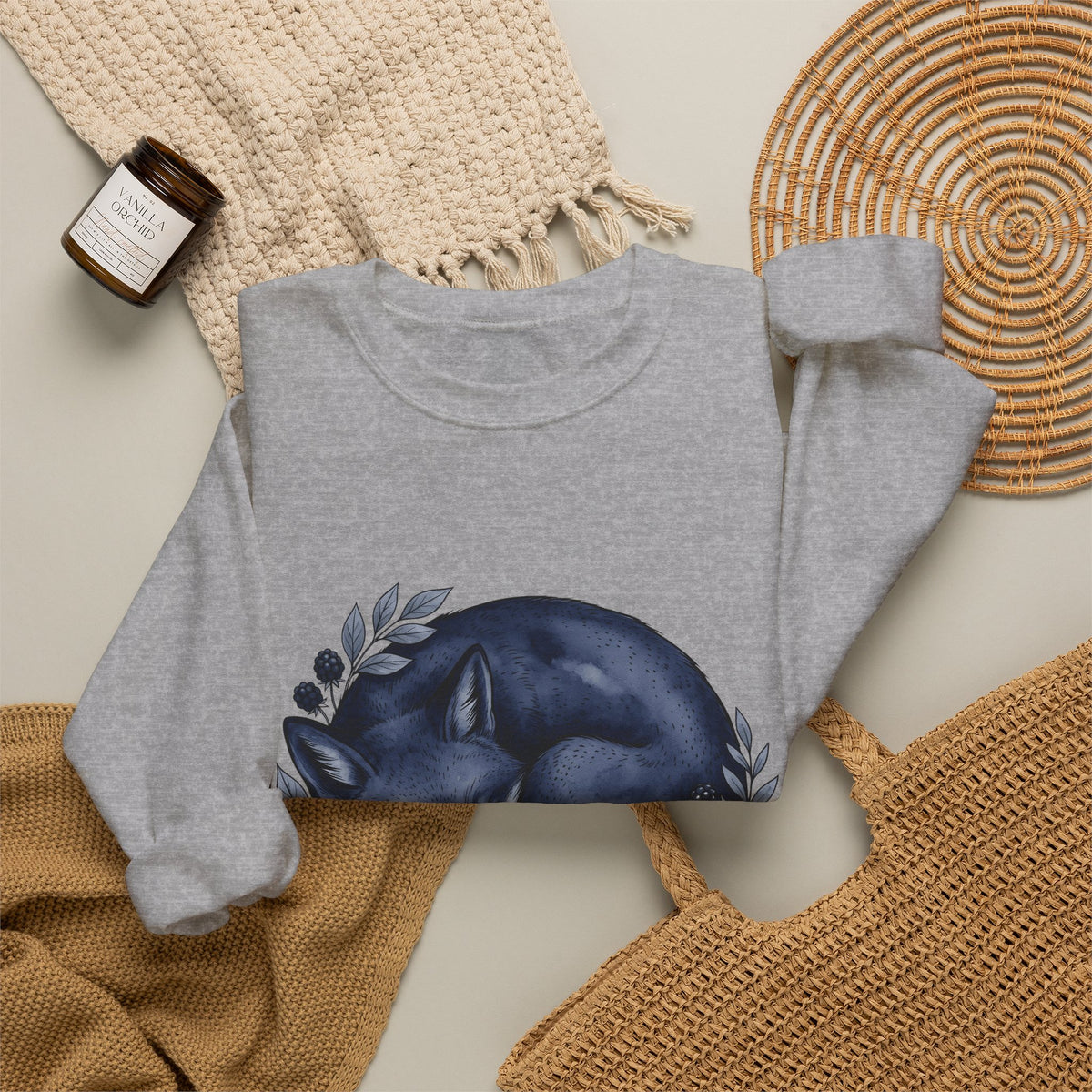 Resting Fox Boho Chic Nature Gift Line Fox Bohemian Fan Minimalist Environmental Rustic Field Sweatshirt