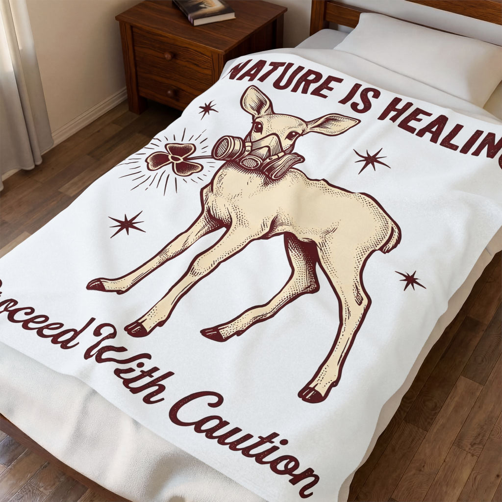 Buck Gas Mask Blanket Nature Fauna Gift Women Antique Blanket Gas Mask Blanket Wildlife Enthusiast Vintage Blanket Animal Graphic Ink Drawing Four