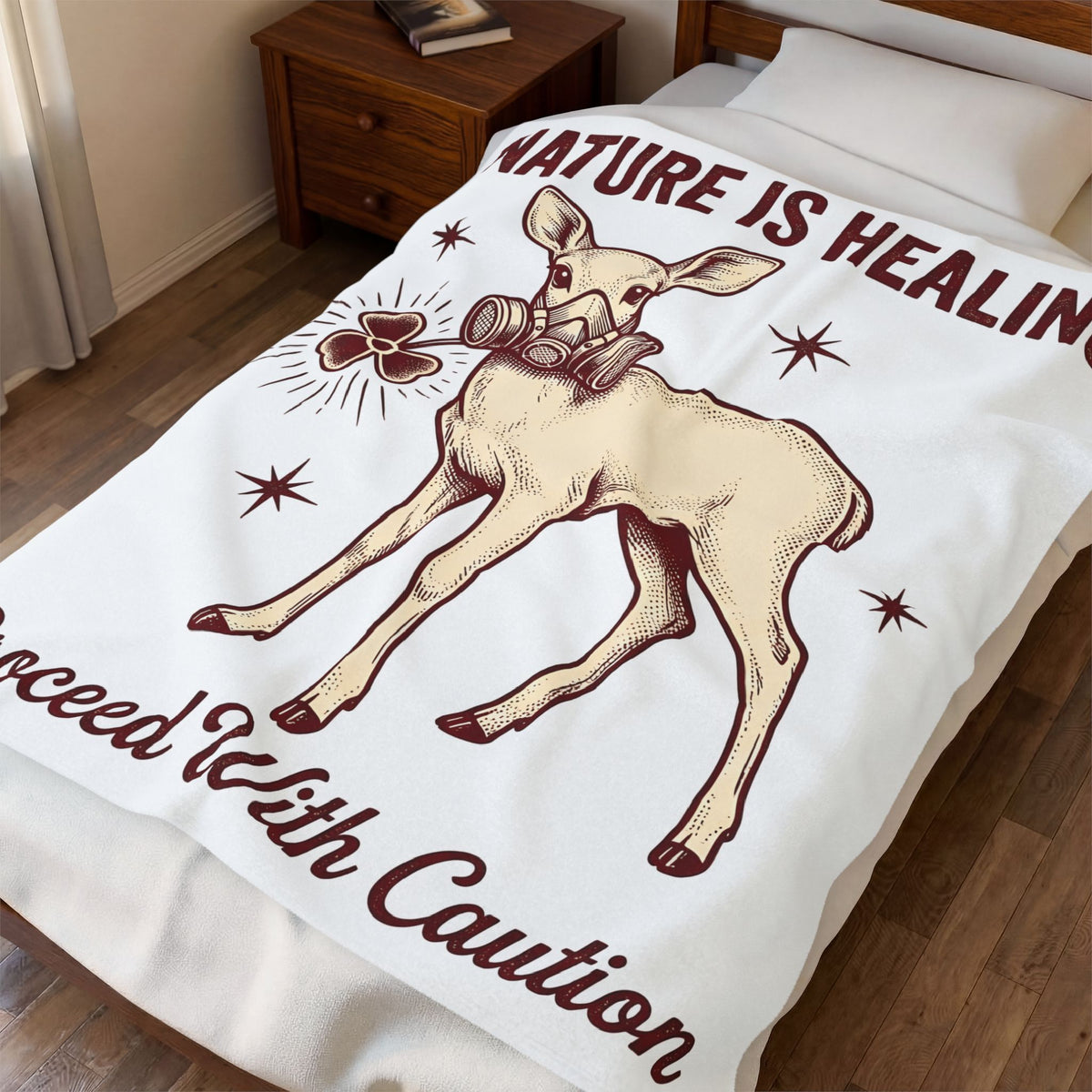 Buck Gas Mask Blanket Nature Fauna Gift Women Antique Blanket Gas Mask Blanket Wildlife Enthusiast Vintage Blanket Animal Graphic Ink Drawing Four