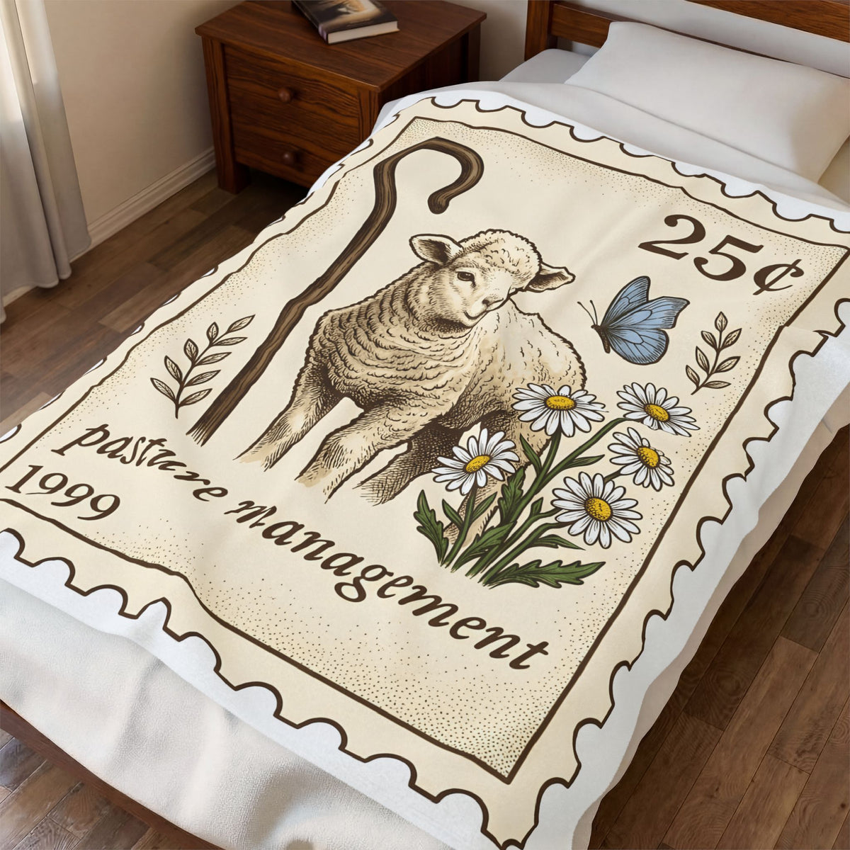 Lamb Drawing Blanket Easter Farmland Gift Women Rustic Blanket Sheep Blanket Spring Fan Country Blanket Farm Graphic Doodle Field Flowers Blanket