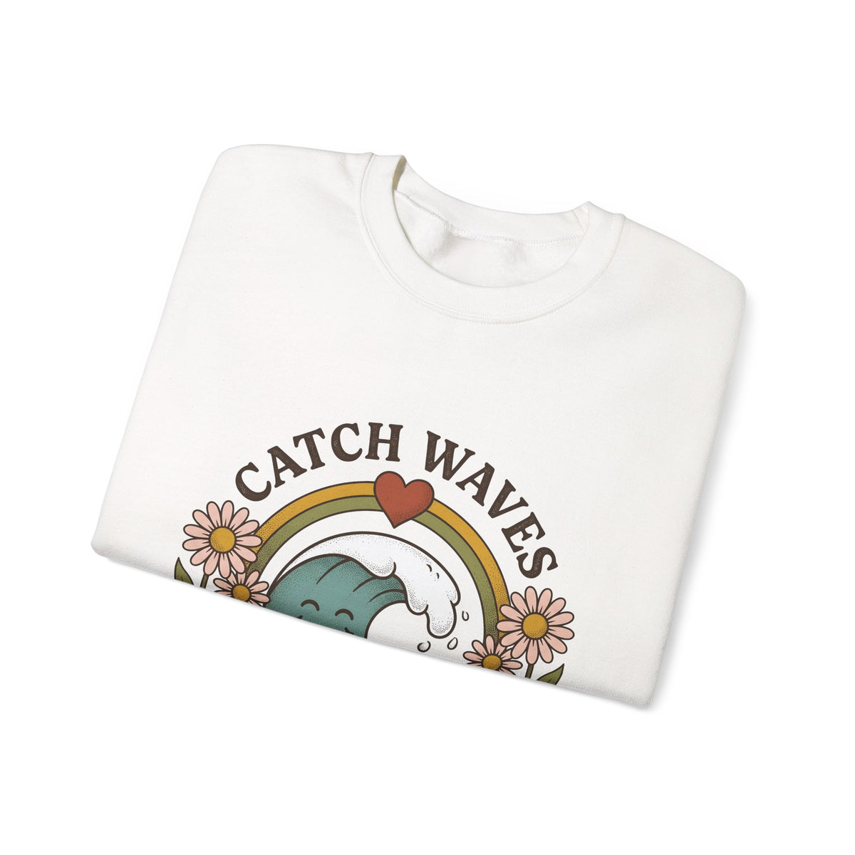Happy Wave Sweatshirt Sports Beach Gift Women Vintage Sweatshirt Wave Sweatshirt Athlete Fan Surf Graphic Sweatshirt Hand Drawn Wildflowers Sweatshirt