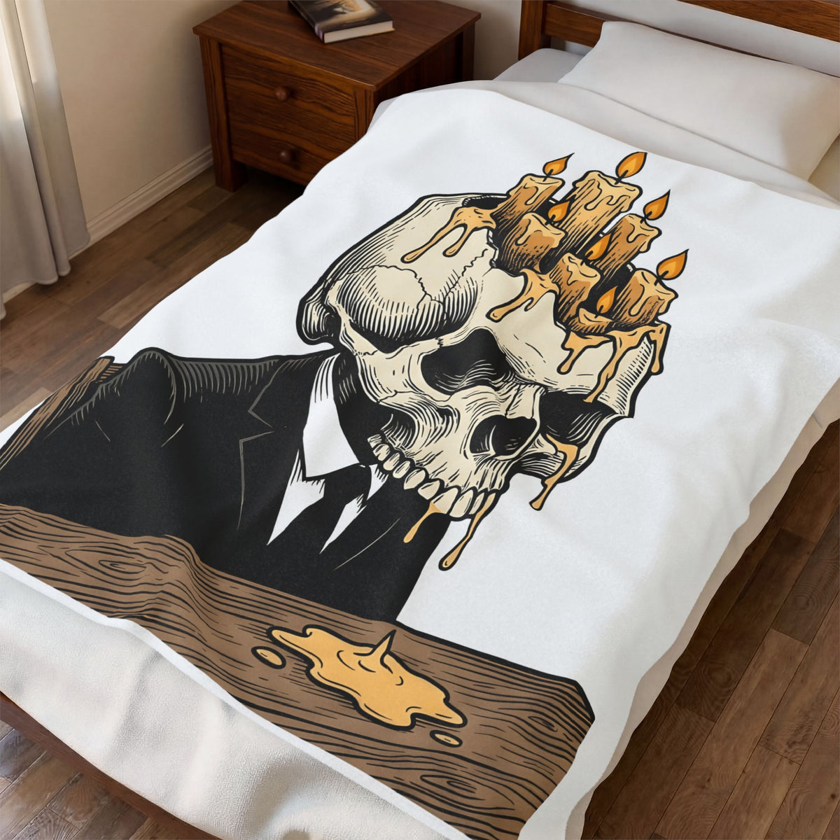 Skull Candles Blanket Gothic Halloween Gift Women Gothic Blanket Candle Blanket Dark Fan Cthulhu Graphic Spooky Blanket Vintage Wax Blanket