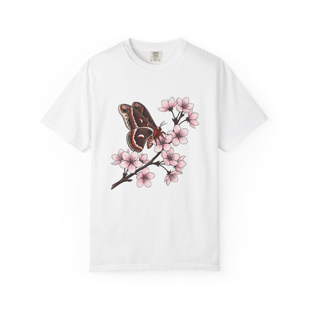 Butterfly Cherry Blossoms T-Shirt Boho Chic Nature Gift Women Botanical T-Shirt Butterfly T-Shirt Hippie Fan Illustrative T-Shirt Environmental
