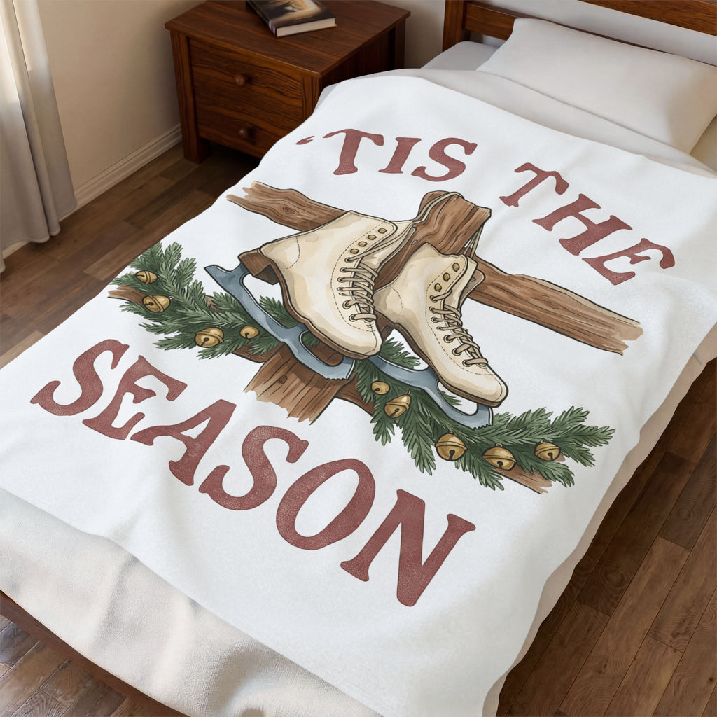 Skating Boots Blanket Christmas Frost Gift Women Doodle Blanket Ice Skates Blanket Christmas Fan Ice Skate Blanket Frosty Graphic Illustration