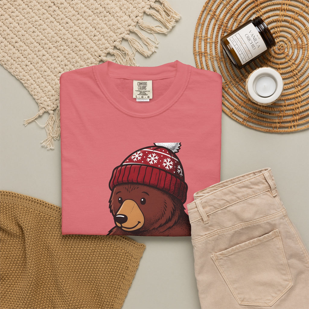 Bear Snow Globe T-Shirt Animals Holiday Gift Women Cute T-Shirt Snow Globe T-Shirt Wildlife Fan Cartoon T-Shirt Christmas Graphic Hand Drawn Winter