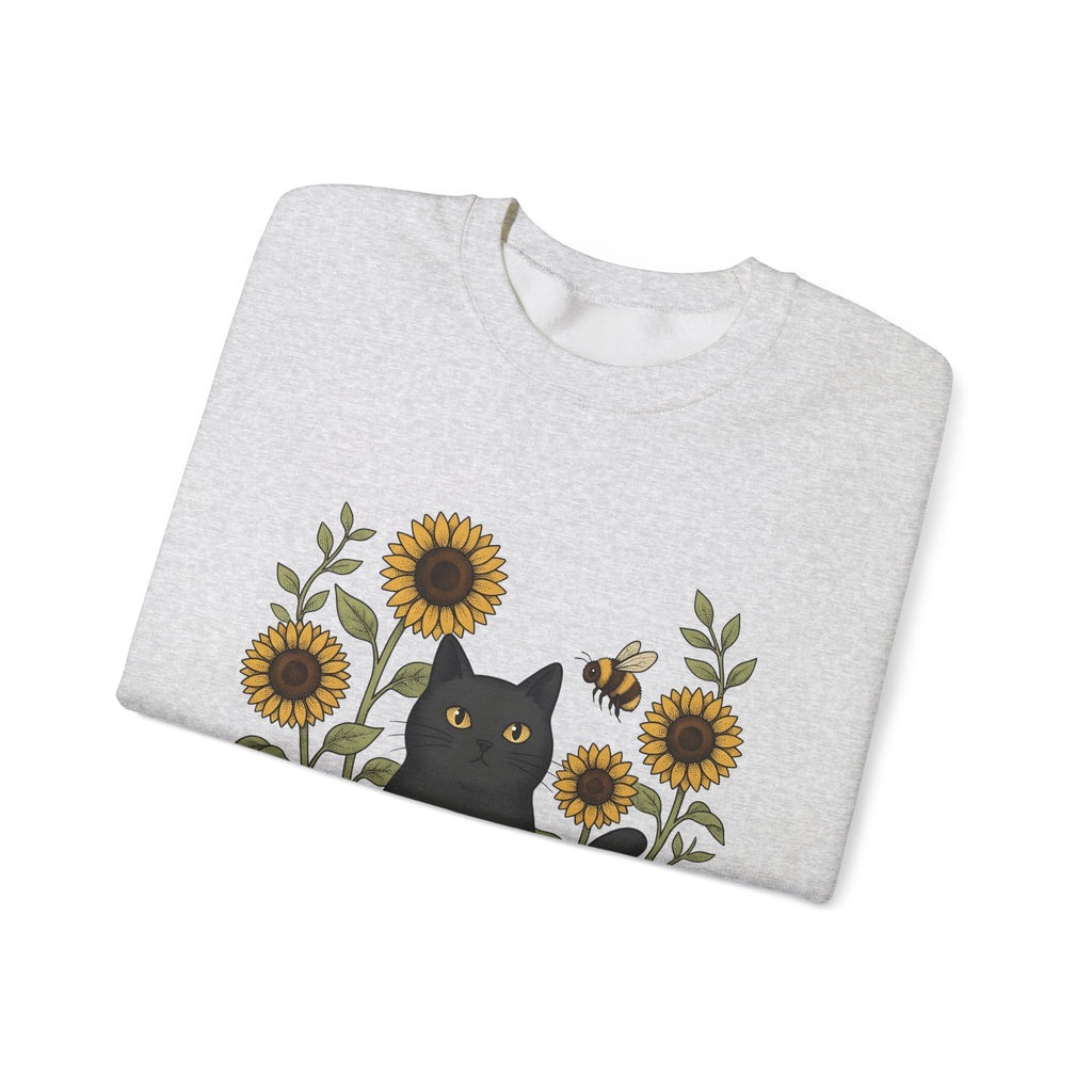 Dark Cat Sweatshirt Boho Chic Garden Gift Women Line Art Sweatshirt Black Cat Sweatshirt Bohemian Fan Minimalist Sweatshirt Gardening Graphic Cartoon Yellow
