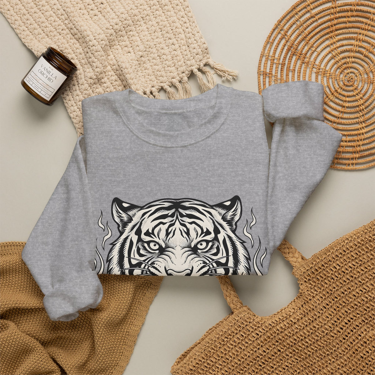 Tiger Face Sweatshirt Tiger Wildlife Gift Women Tribal Sweatshirt Tiger Sweatshirt Tiger Fan Big Cat Graphic Retro Fire Sweatshirt