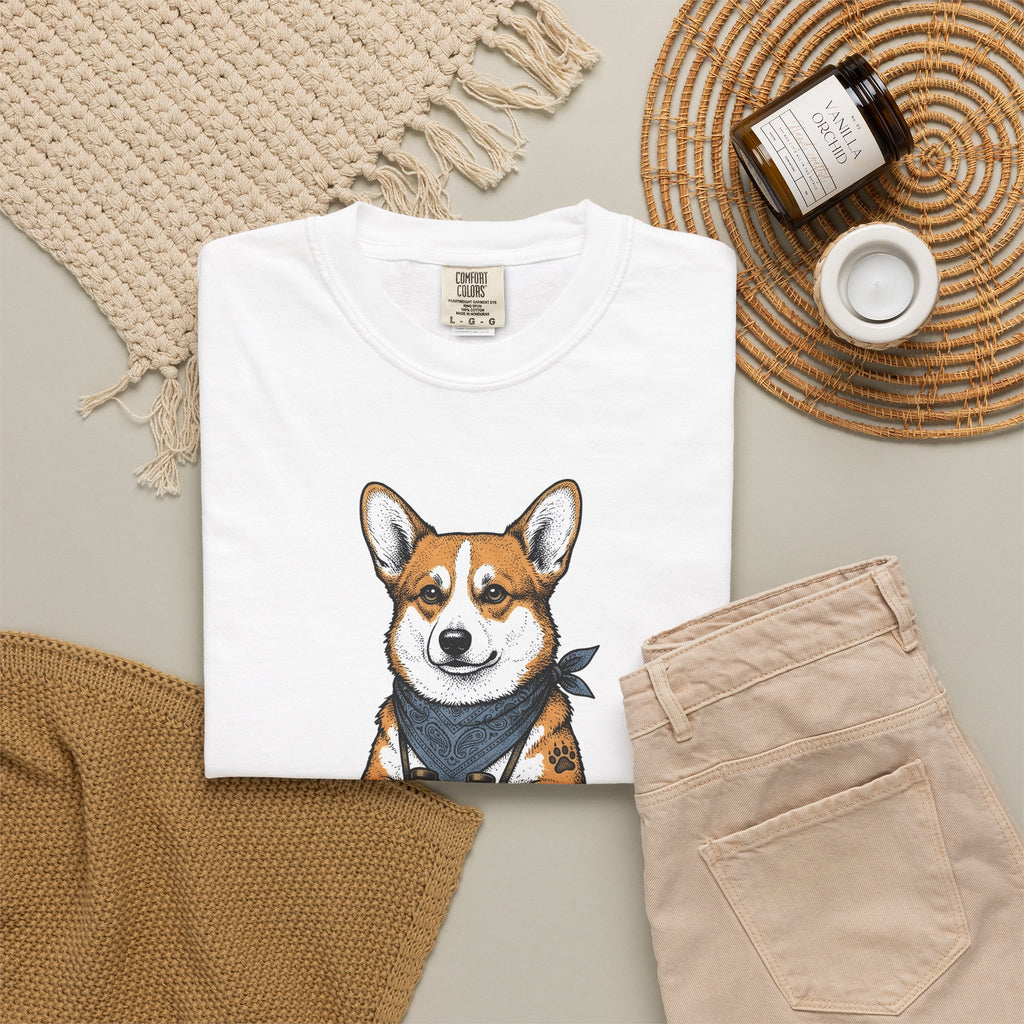 Corgi Puppy T-Shirt Dog Pets Gift Women Sketch T-Shirt Puppy T-Shirt Dog Fan Pup Drawing Pet Graphic Retro Spyglass T-Shirt