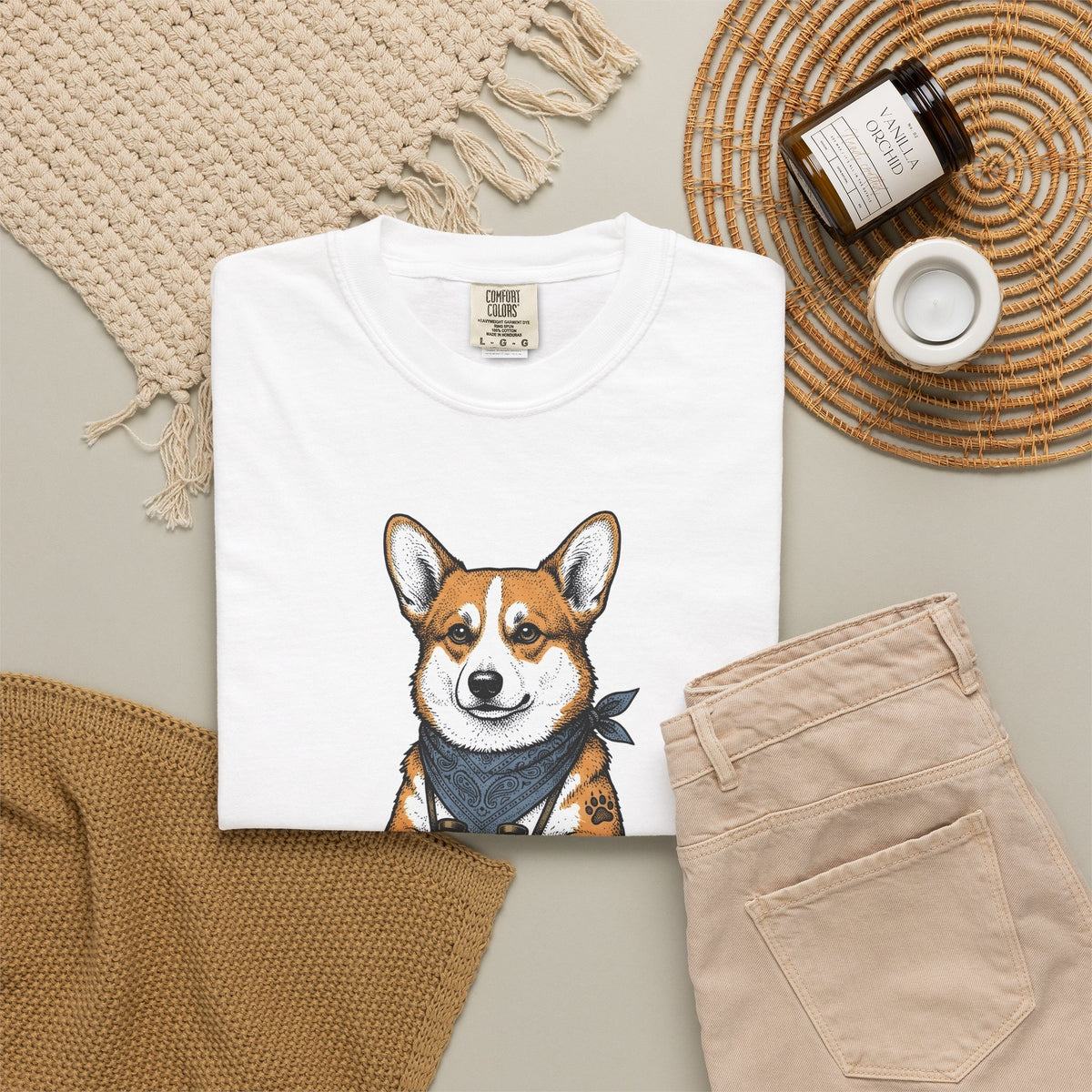 Corgi Puppy T-Shirt Dog Pets Gift Women Sketch T-Shirt Puppy T-Shirt Dog Fan Pup Drawing Pet Graphic Retro Spyglass T-Shirt