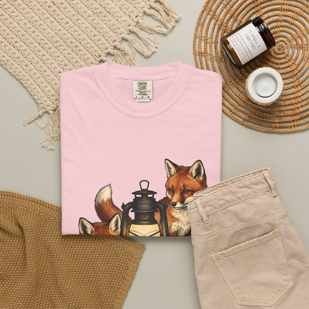 Fox Light T-Shirt Halloween Nature Gift Women Hand Drawn T-Shirt Lamp T-Shirt Spooky Fan Illustrated T-Shirt Wilderness Graphic Doodle Maple Leaves