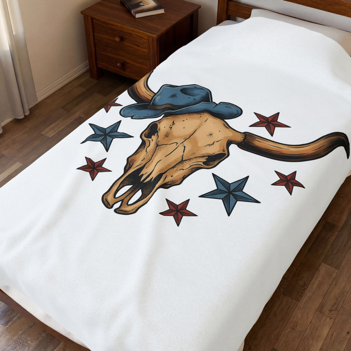 Bull Skull Hat Blanket America Western Gift Women Cowboy Blanket Skull Cap Blanket Patriot Fan Rodeo Blanket Cowboy Graphic Retro Star Shapes