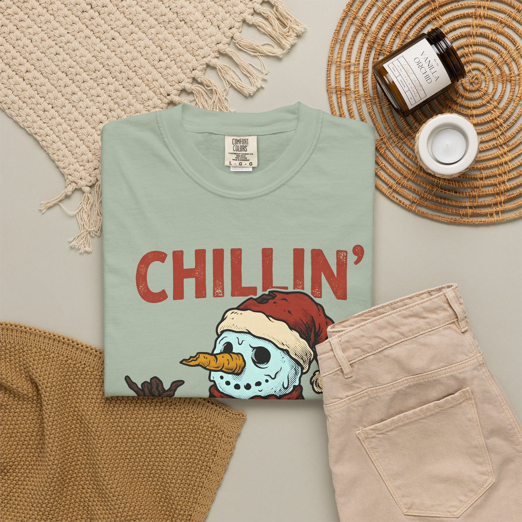 Skull Snowman T-Shirt Christmas Cold Gift Women Comic T-Shirt Skeleton Snowman T-Shirt Xmas Fan Cartoon T-Shirt Frosty Graphic Retro Christmas Hat
