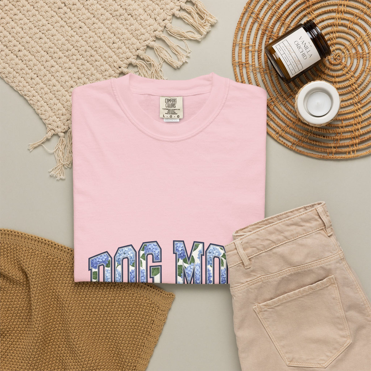Blossom Varsity Font T-Shirt Dog Mom Puppy Gift Women Heavy T-Shirt Flower T-Shirt Dog Mom Fan Bold T-Shirt Puppy Graphic Rustic Bloom T-Shirt