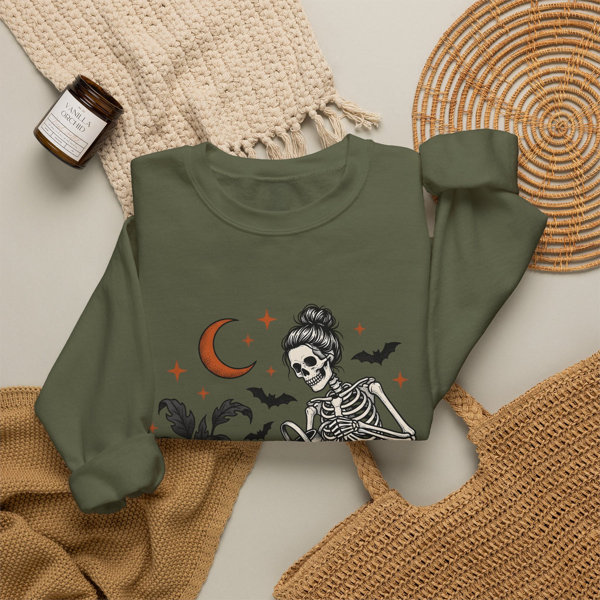 Skeleton Gardener Sweatshirt Mom Halloween Gift Women Tattoo Sweatshirt Bones Sweatshirt Mother Enthusiast Ink Sweatshirt Spooky Graphic Vintage Houseplants