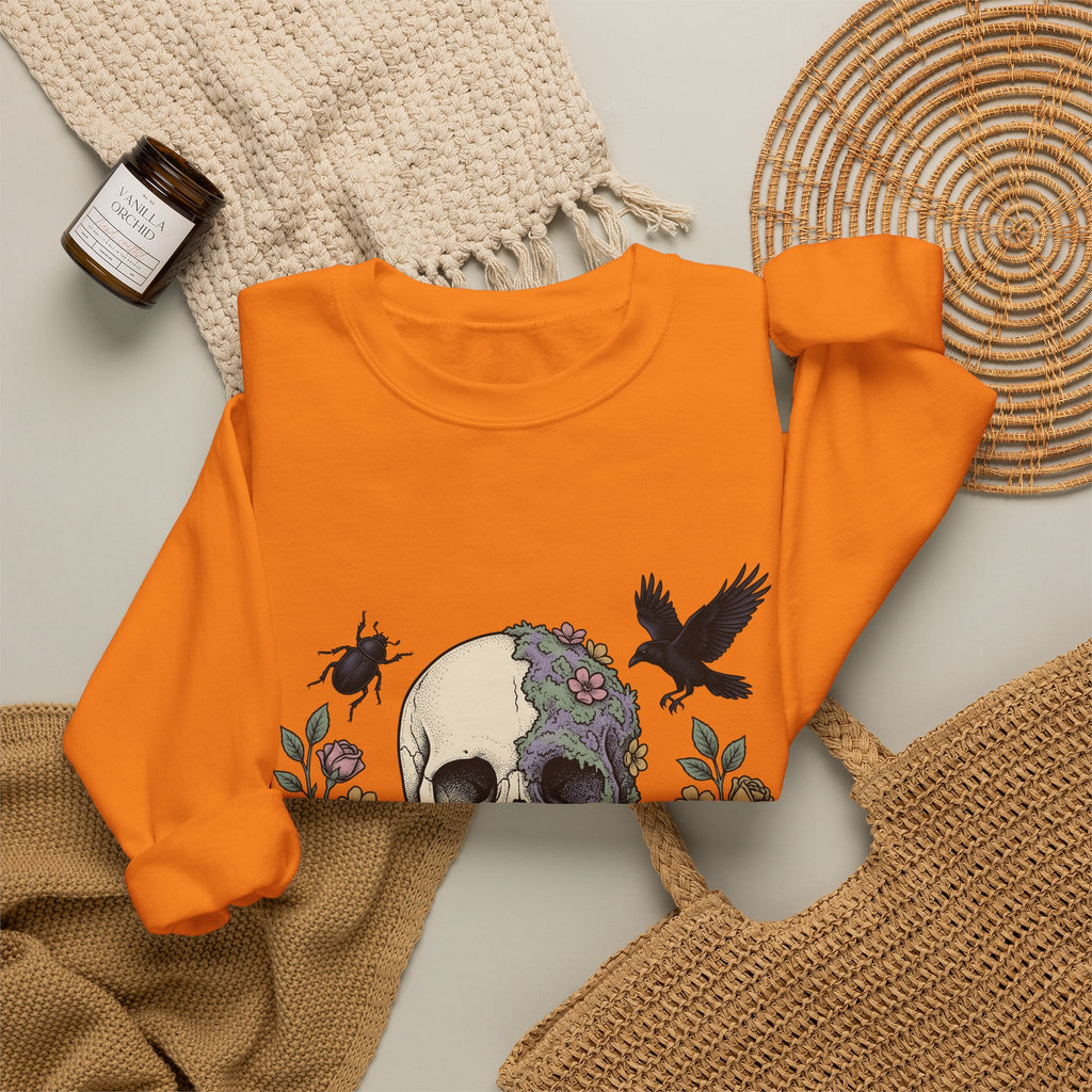 Bone Flower Halloween Occult Gift Neo Traditional Skeleton Horror Fan Tattoo Mystic Hand Drawn Sweatshirt