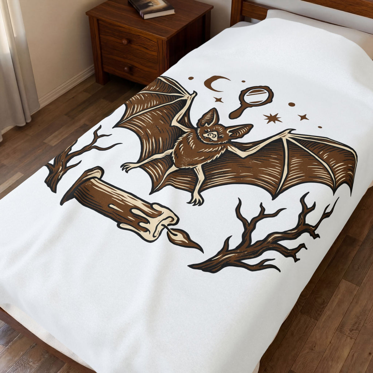 Bat Drawing Blanket Boho Chic Magic Gift Women Creepy Blanket Bat Blanket Bohemian Fan Spooky Blanket Mystical Graphic Sketch Taper Candle Blanket