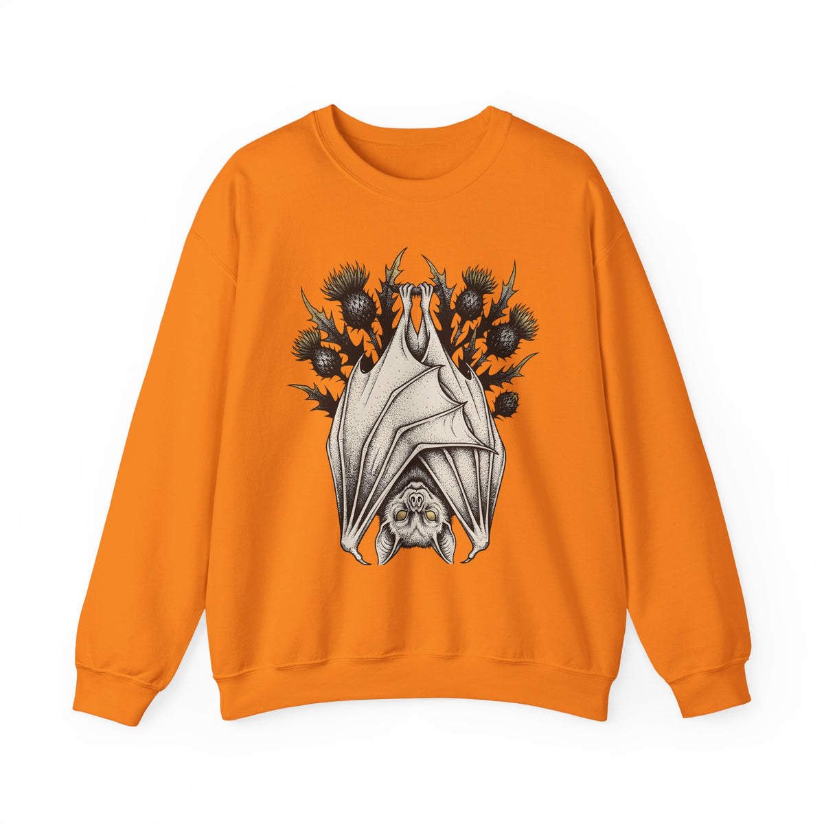 Bat Design Sweatshirt Halloween Greenery Gift Women Macabre Sweatshirt Bat Sweatshirt Horror Fan Dark Sweatshirt Foliage Graphic Sketch Bloom Sweatshirt