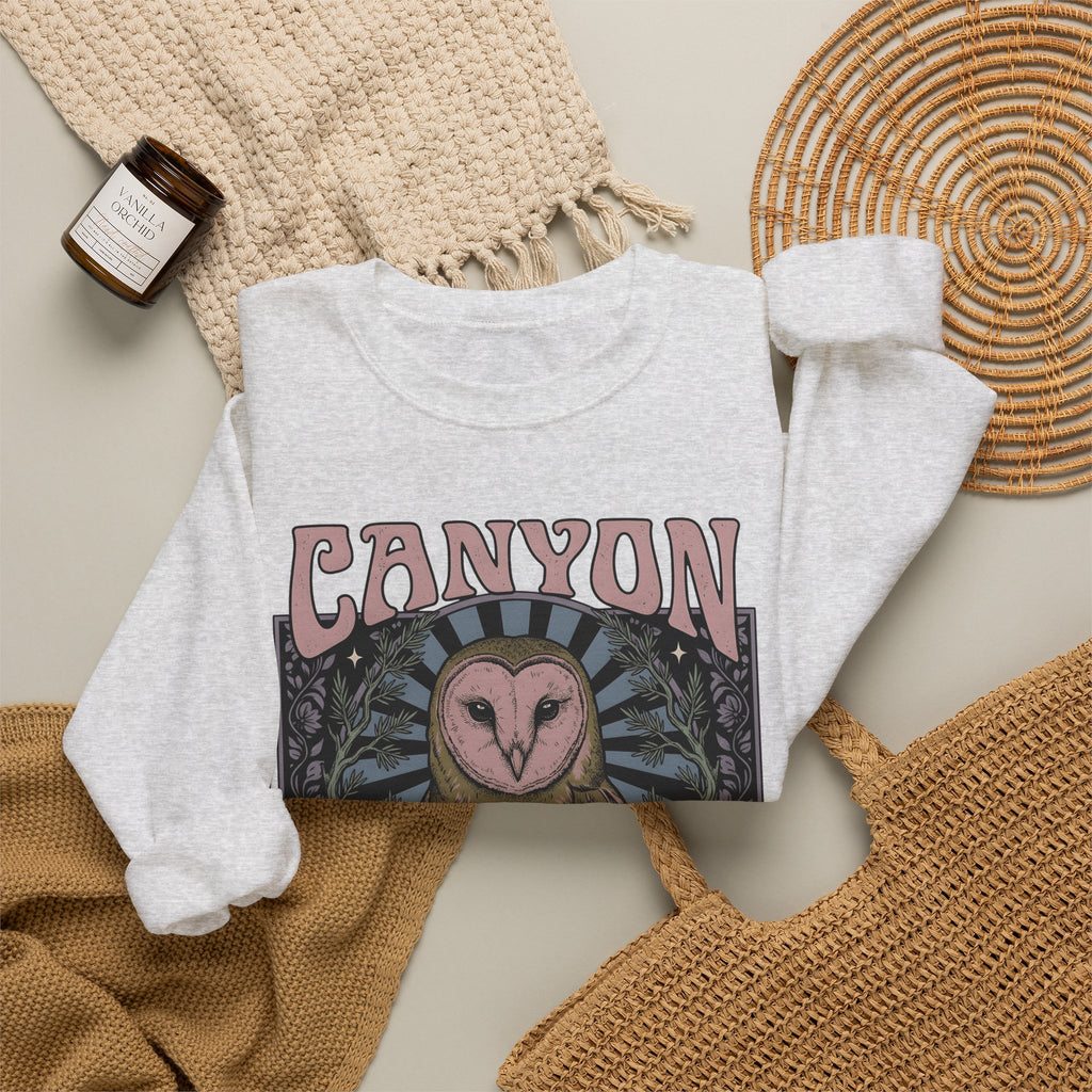 Barn Owl Boho Chic Fauna Gift Hand Drawn Owl Bohemian Fan Illustrated Colorful Blossom Sweatshirt