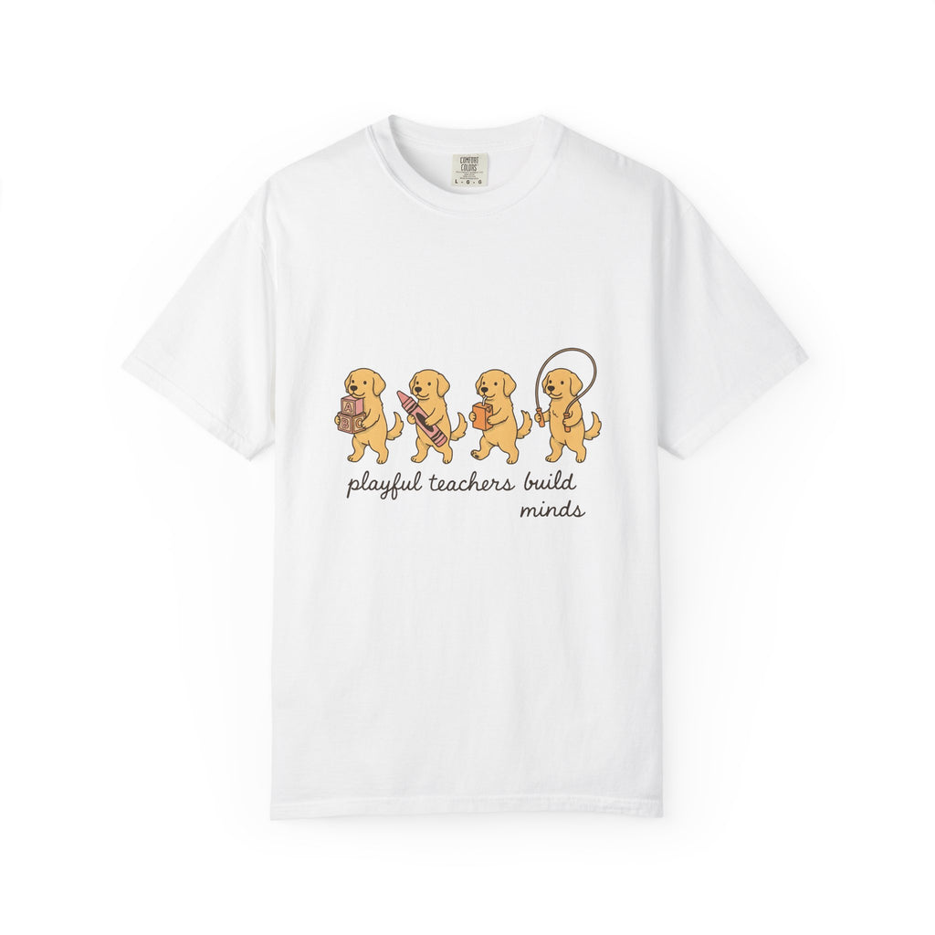 Golden Retriever Pups T-Shirt Teachers Companion Gift Women Caricature T-Shirt Puppy T-Shirt Educator Enthusiast Cartoon T-Shirt Buddy Graphic
