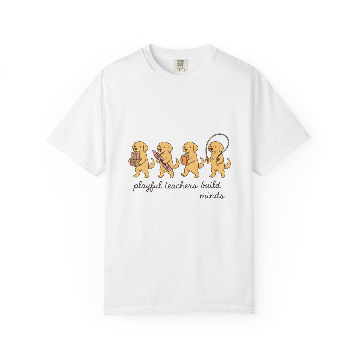 Golden Retriever Pups T-Shirt Teachers Companion Gift Women Caricature T-Shirt Puppy T-Shirt Educator Enthusiast Cartoon T-Shirt Buddy Graphic