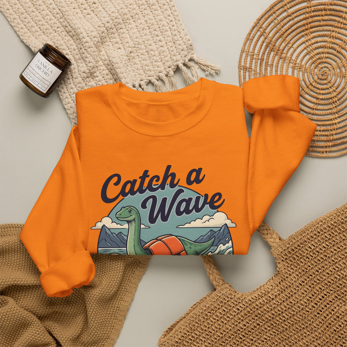 Surfing Dinosaur Sweatshirt Sports Surfing Gift Women Vintage Sweatshirt Dinosaur Sweatshirt Athlete Fan Retro Illustration Waves Sweatshirt