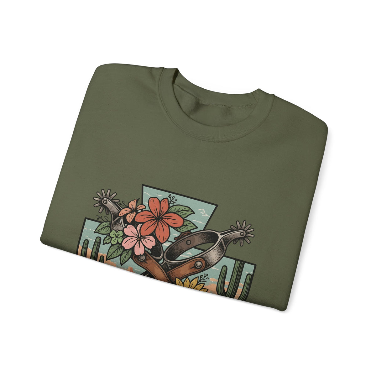 Leather Spurs Sweatshirt Cowgirl Garden Gift Women Tribal Sweatshirt Rowels Sweatshirt Cowboy Fan Primitive Sweatshirt Gardening Graphic Sketch Desert Plants