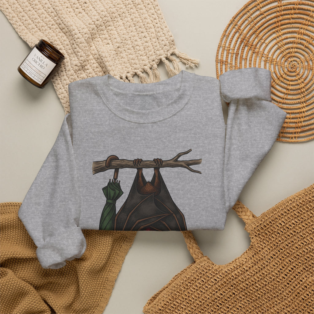 Bat Clipart Sweatshirt Funny Creature Gift Women Doodle Sweatshirt Bat Sweatshirt Humor Fan Cartoon Sweatshirt Beast Graphic Classic Parasol Sweatshirt