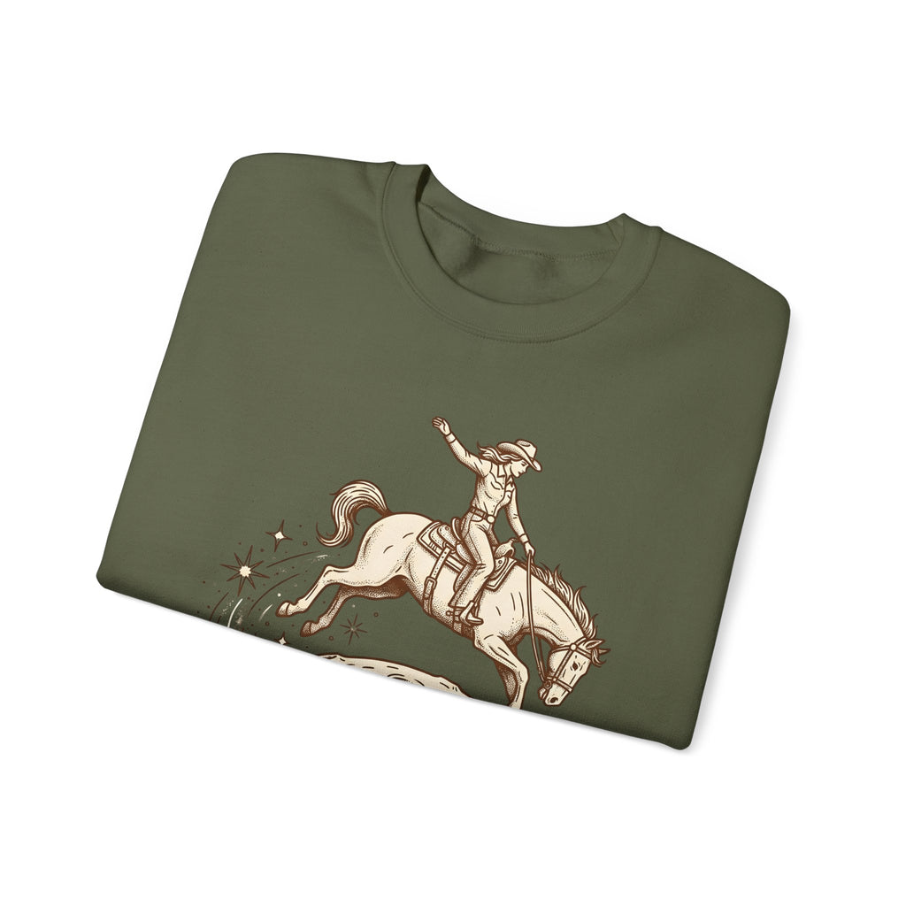 Cowboy Horse Cowgirl Ranch Gift Retro Stallion Cowboy Fan Horseback Sketch Crescent Sweatshirt
