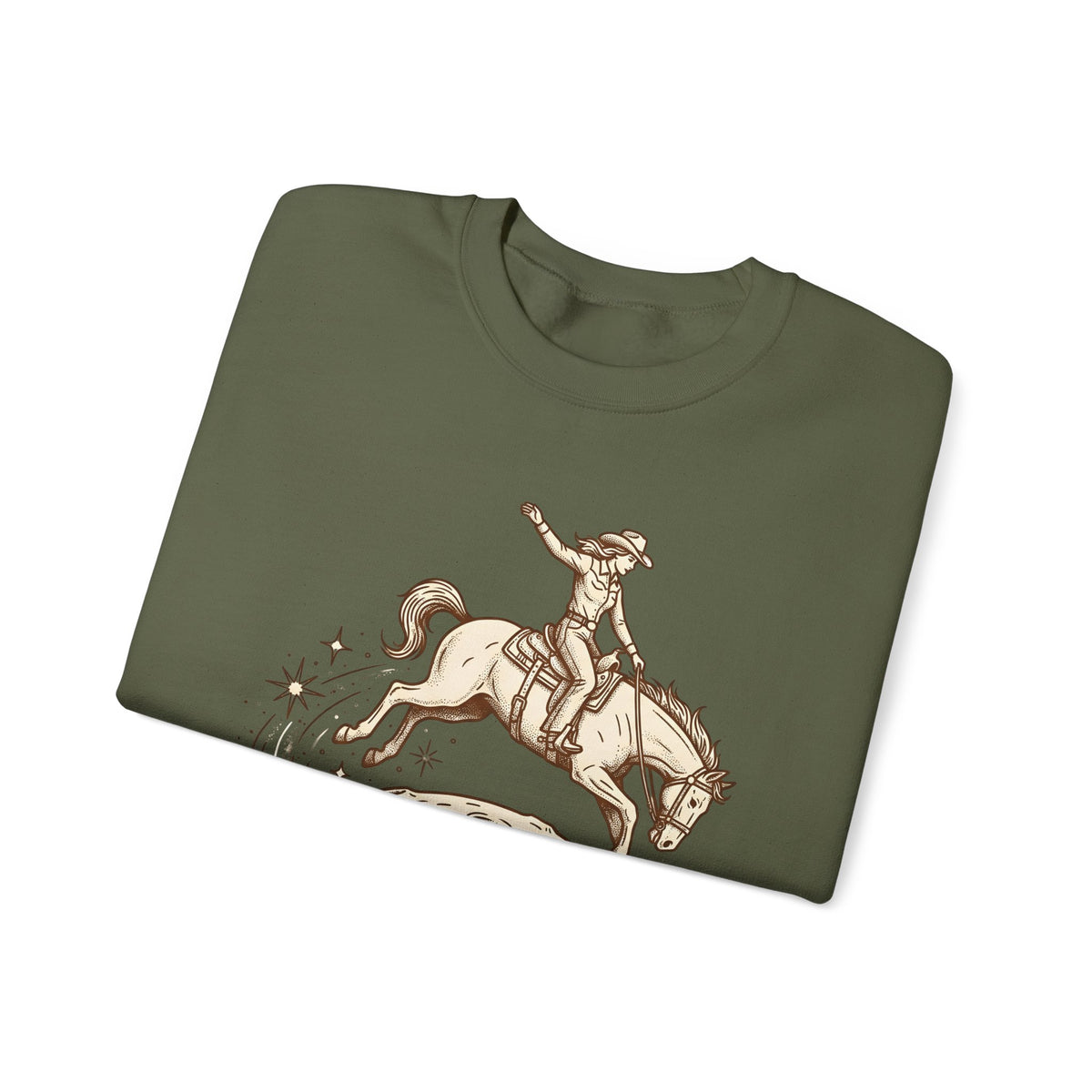 Cowboy Horse Cowgirl Ranch Gift Retro Stallion Cowboy Fan Horseback Sketch Crescent Sweatshirt