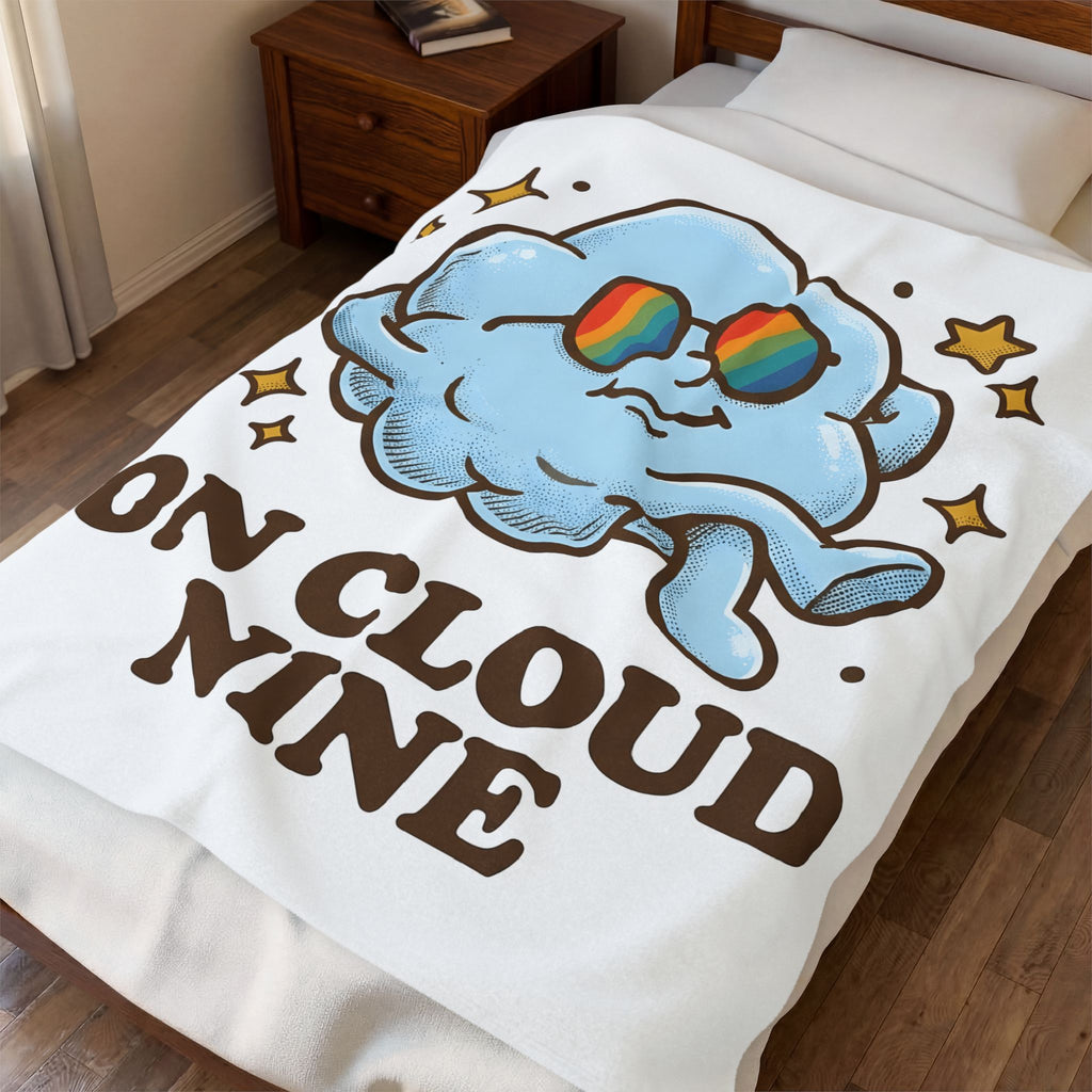 Smiling Cloud Boho Chic Inspiration Gift Comic Cloud Hippie Fan Cartoon Motivational Vintage Blanket