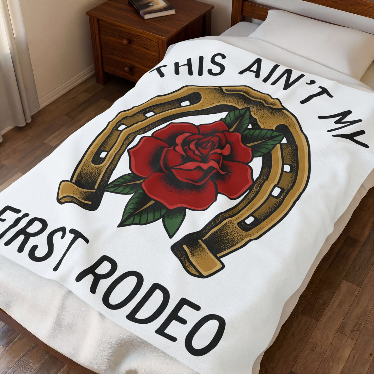 Horse Shoe Rose Blanket Cowgirl Prairie Gift Women Americana Tattoo Blanket Rose Blanket Rodeo Fan Tattooed Blanket Plains Graphic Sketch Petal