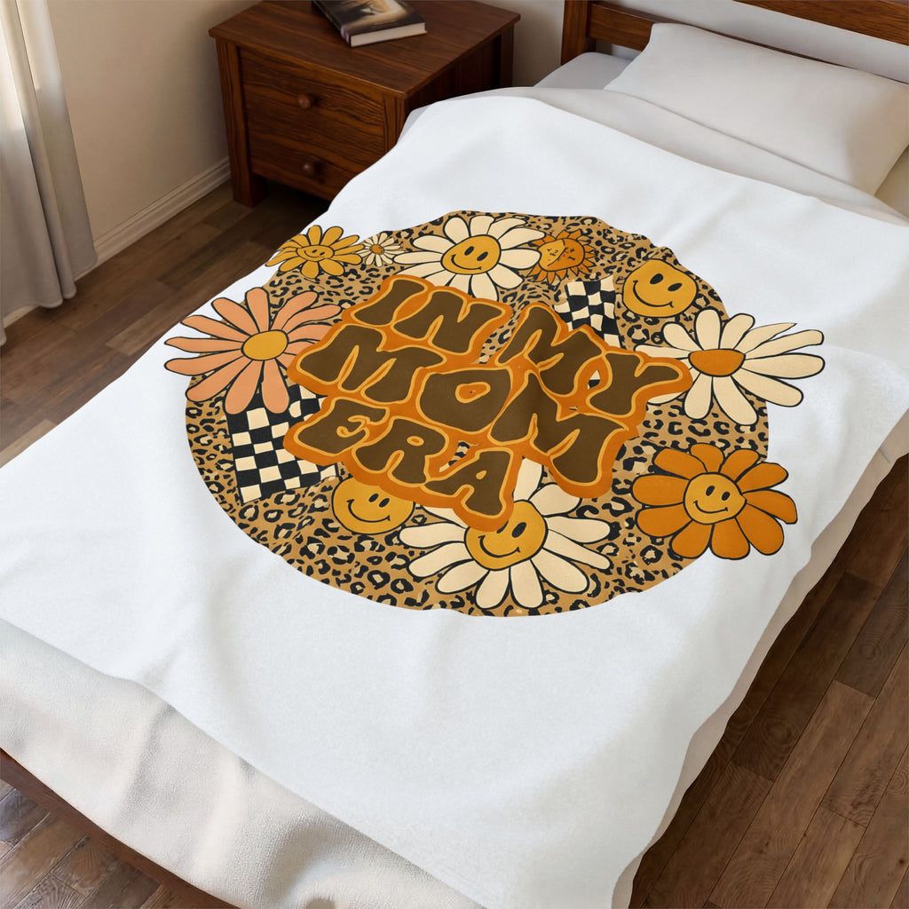 Smiley Flowers Blanket Moms Aesthetic Gift Women Boho Blanket Happy Face Blanket Motherhood Enthusiast Hippie Blanket Visual Design Retro Leopard