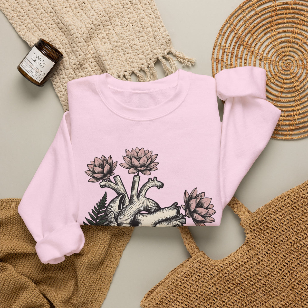 Heart Bloom Sweatshirt Boho Chic Environment Gift Women Natural Sweatshirt Flower Sweatshirt Bohemian Fan Organic Graphic Illustration Sketch Foliage