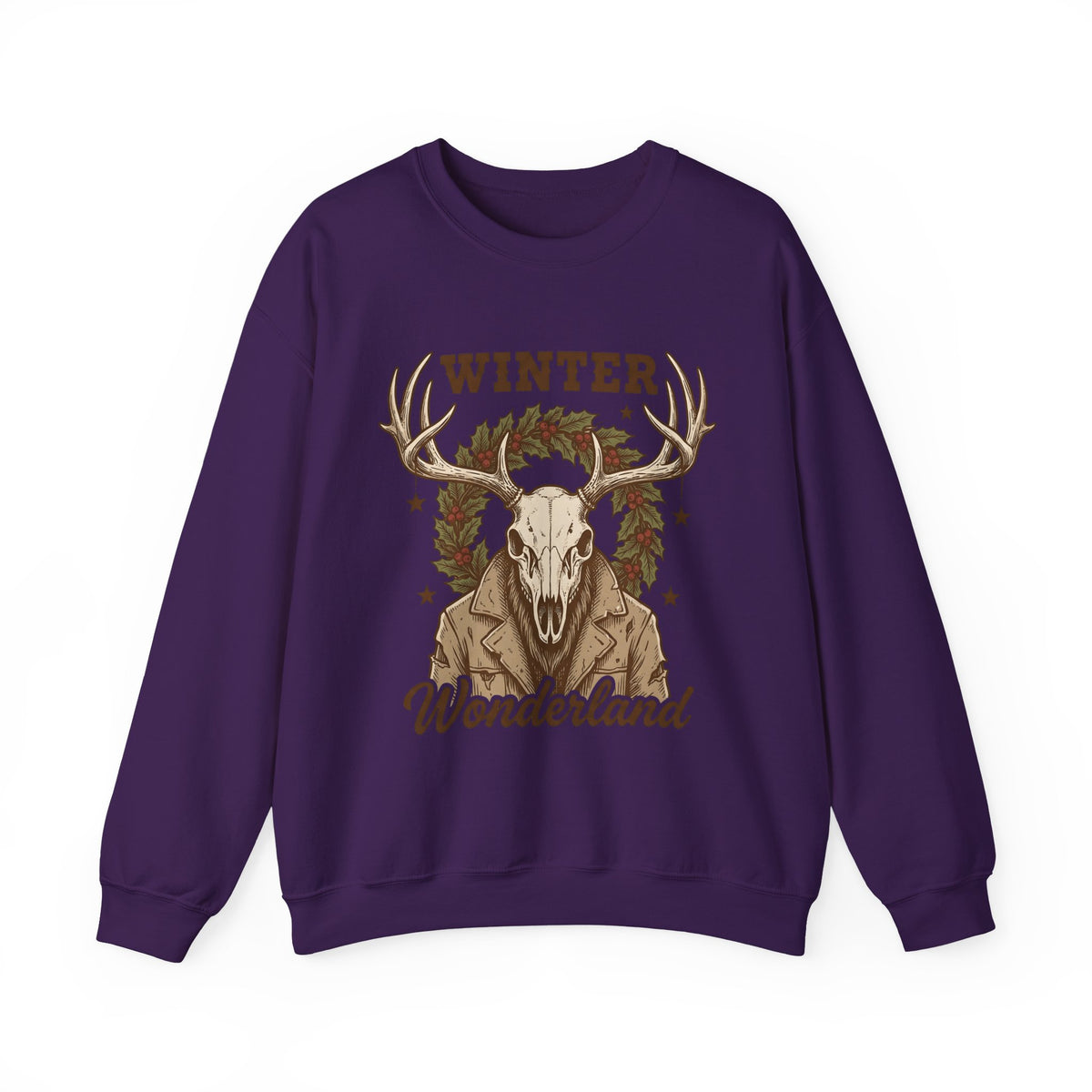 Antler Skull Sweatshirt Christmas Frost Gift Women Throwback Sweatshirt Deer Skull Sweatshirt Xmas Fan Holiday Sweatshirt Frosty Graphic Cartoon Pine Wreath