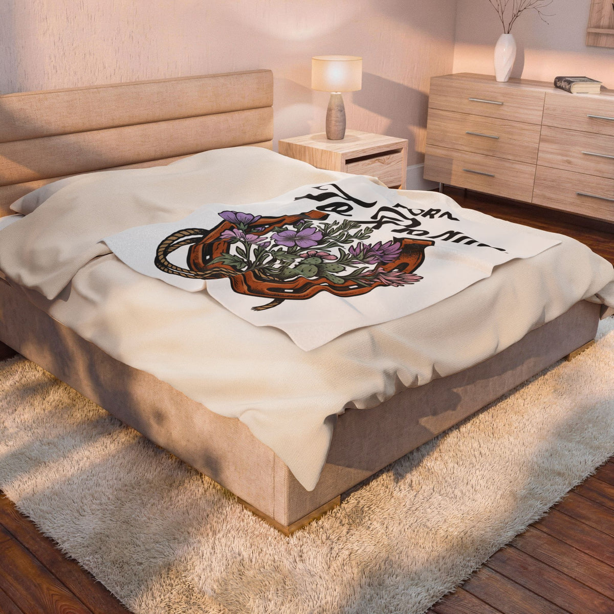 Horseshoe Flowers Blanket Cowgirl Western Gift Women Boho Blanket Horseshoe Blanket Rodeo Fan Hippie Blanket Country Graphic Vintage Cactus Blanket